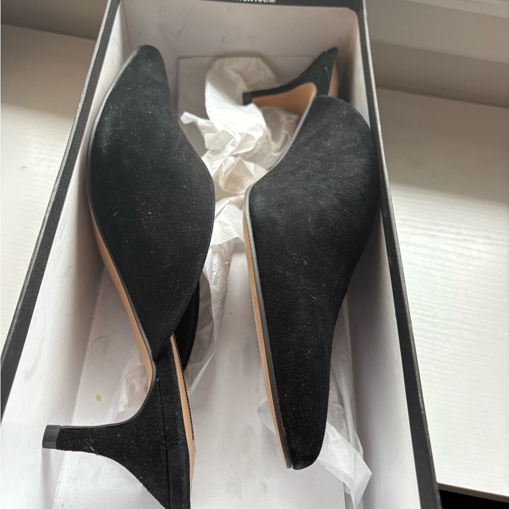 Ainsley Black Suede Pointed-Toe Low Heel Pumps